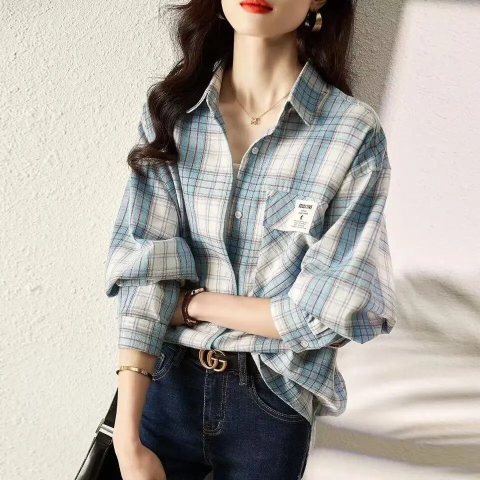 Brushed Plaid Long Sleeved Shirt for Women's Spring Autumn New Korean Version Casual Loose Commuting Versatile Mid Length Shirt
Brushed Plaid Long Sleeved Shirt for Women's Spring Autumn New Korean Version Casual Loose Commuting Versatile Mid Length Shirt