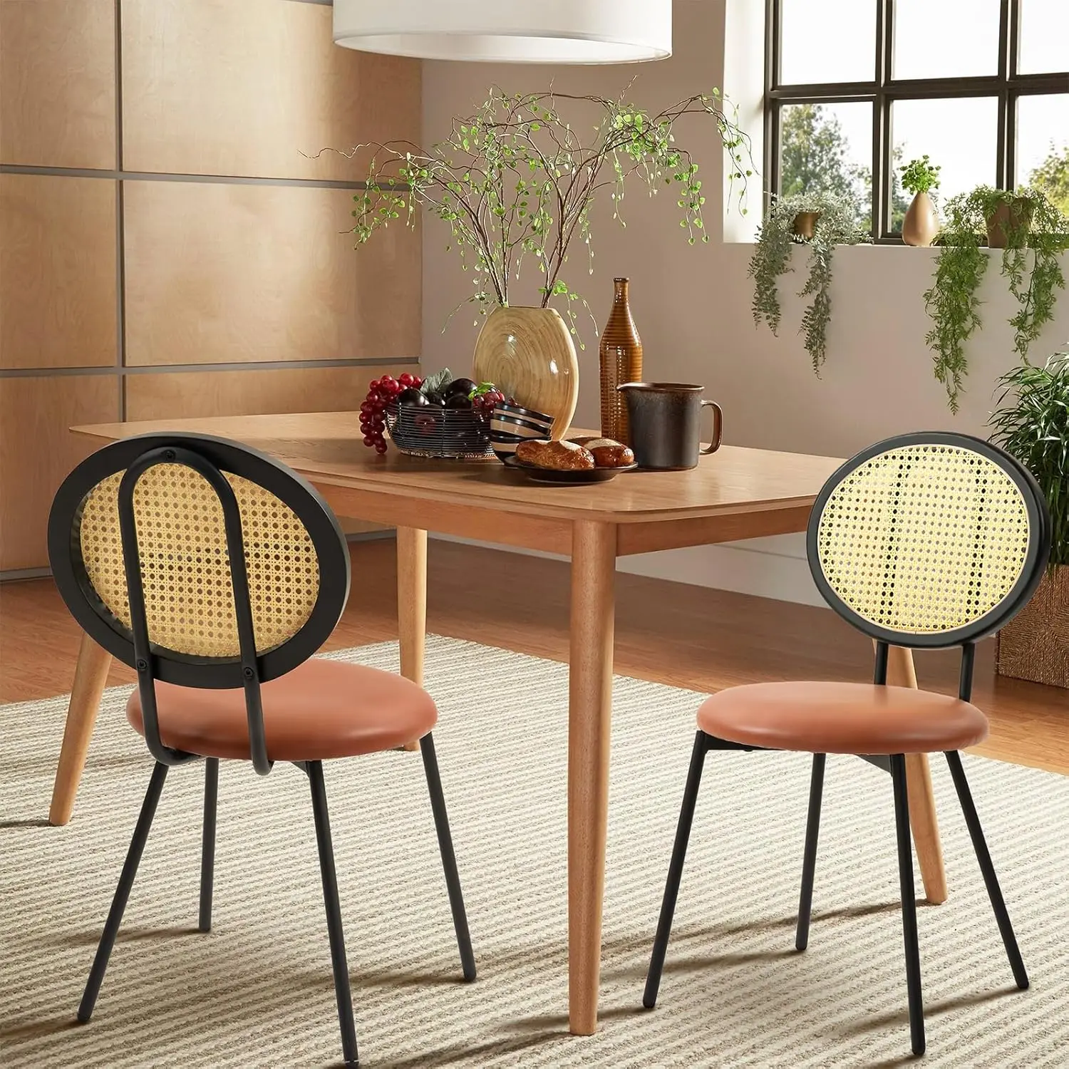 Dining Chairs Set of 2, Mid Century Modern Dining Chairs with Rattan Backrest & PU-Leather Cushion Seat for Living Room, Bedroom
Dining Chairs Set of 2, Mid Century Modern Dining Chairs with Rattan Backrest & PU-Leather Cushion Seat for Living Room, Bedroom