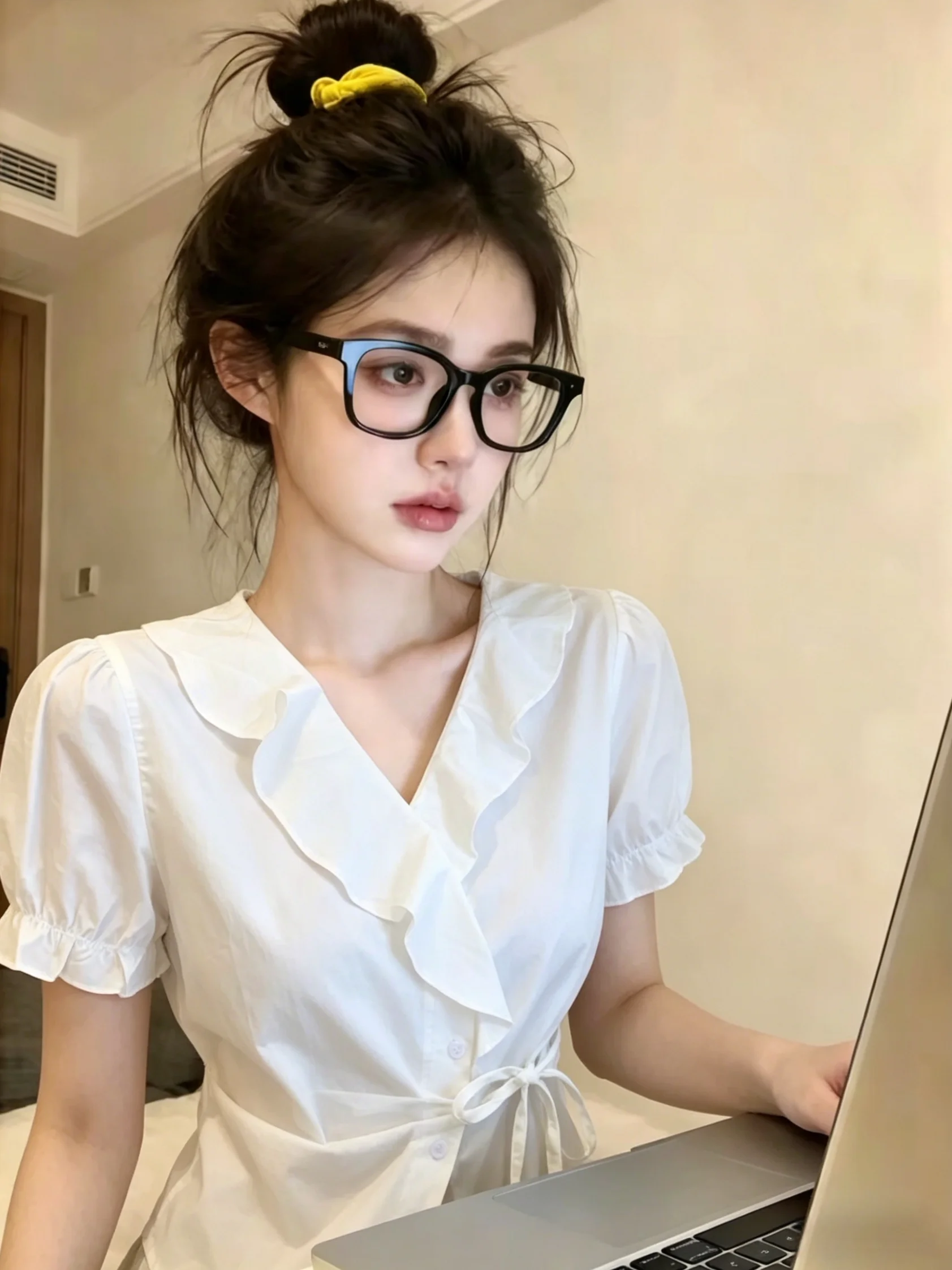 Summer Short Sleeve V-Neck Women's Shirt with Lace Trim Design Sense Waist-Cinching Top Commute Korean Style Straight Cut
Summer Short Sleeve V-Neck Women's Shirt with Lace Trim Design Sense Waist-Cinching Top Commute Korean Style Straight Cut