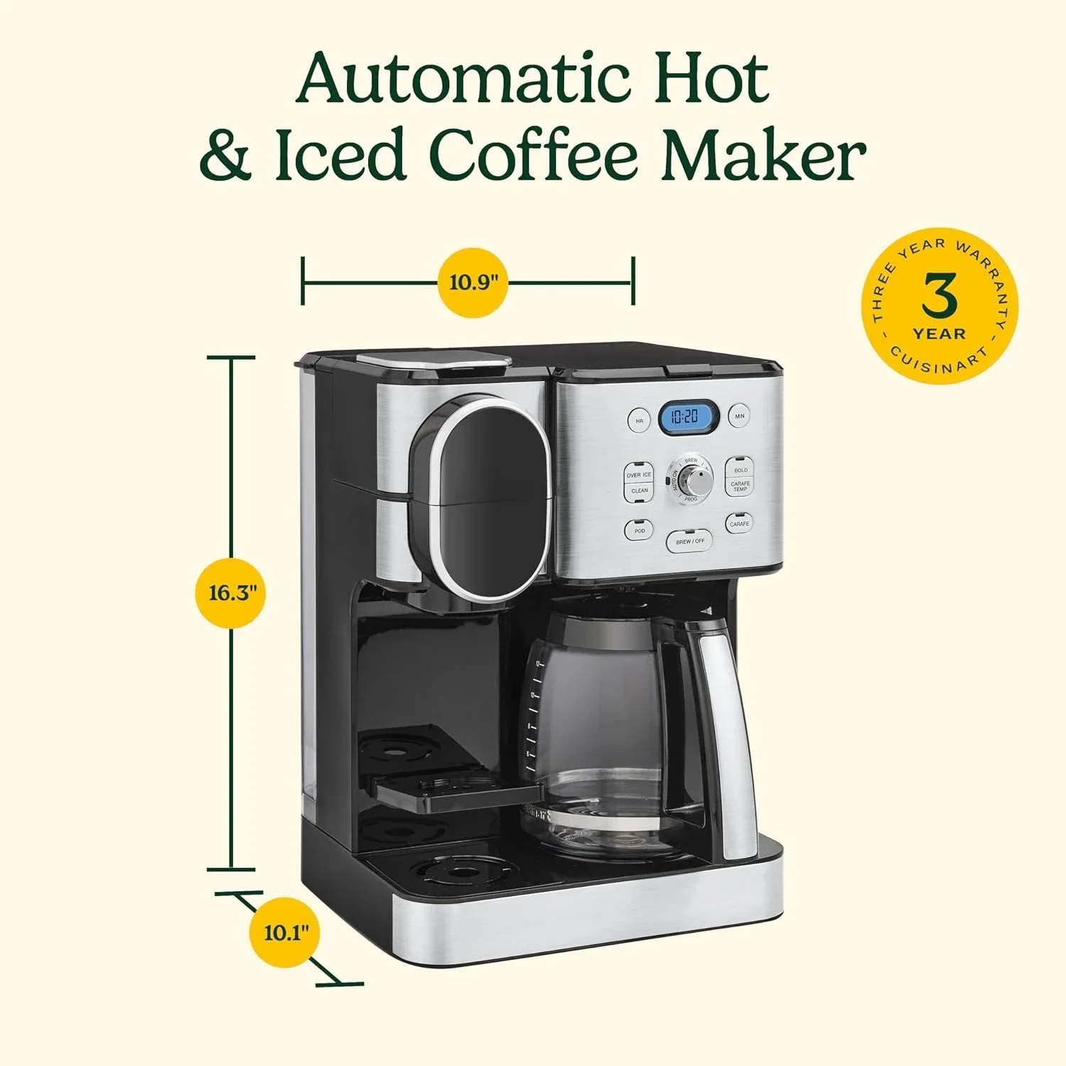 Coffee Maker, 12-Cup Glass Carafe, Automatic Hot & Iced Coffee Maker, Single Server Brewer, Stainless Steel, SS-16
Coffee Maker, 12-Cup Glass Carafe, Automatic Hot & Iced Coffee Maker, Single Server Brewer, Stainless Steel, SS-16