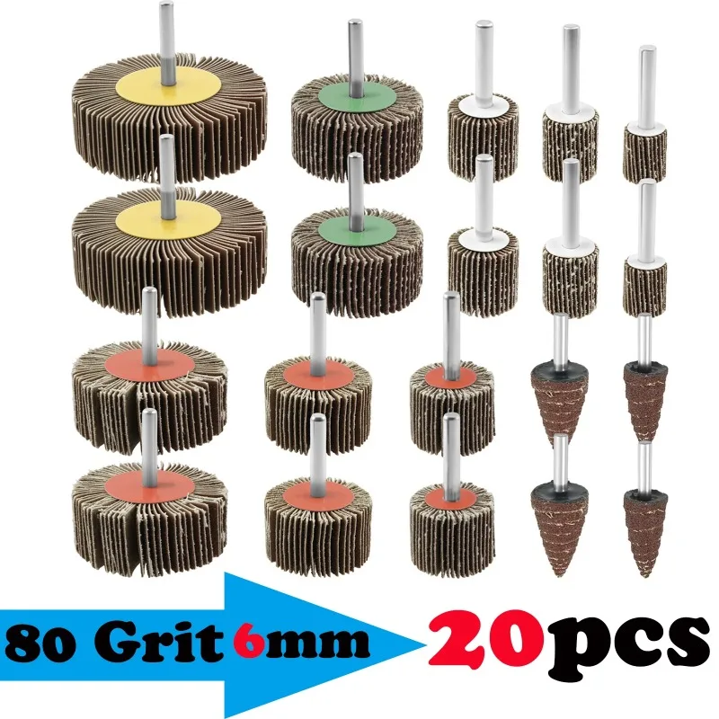 20 Pcs 80 Grits Flap Wheel Sander Set 1/4 Inch Shank Sanding Wheel for Drill Electric Grinder for Metal Woodworking Tools
20 Pcs 80 Grits Flap Wheel Sander Set 1/4 Inch Shank Sanding Wheel for Drill Electric Grinder for Metal Woodworking Tools