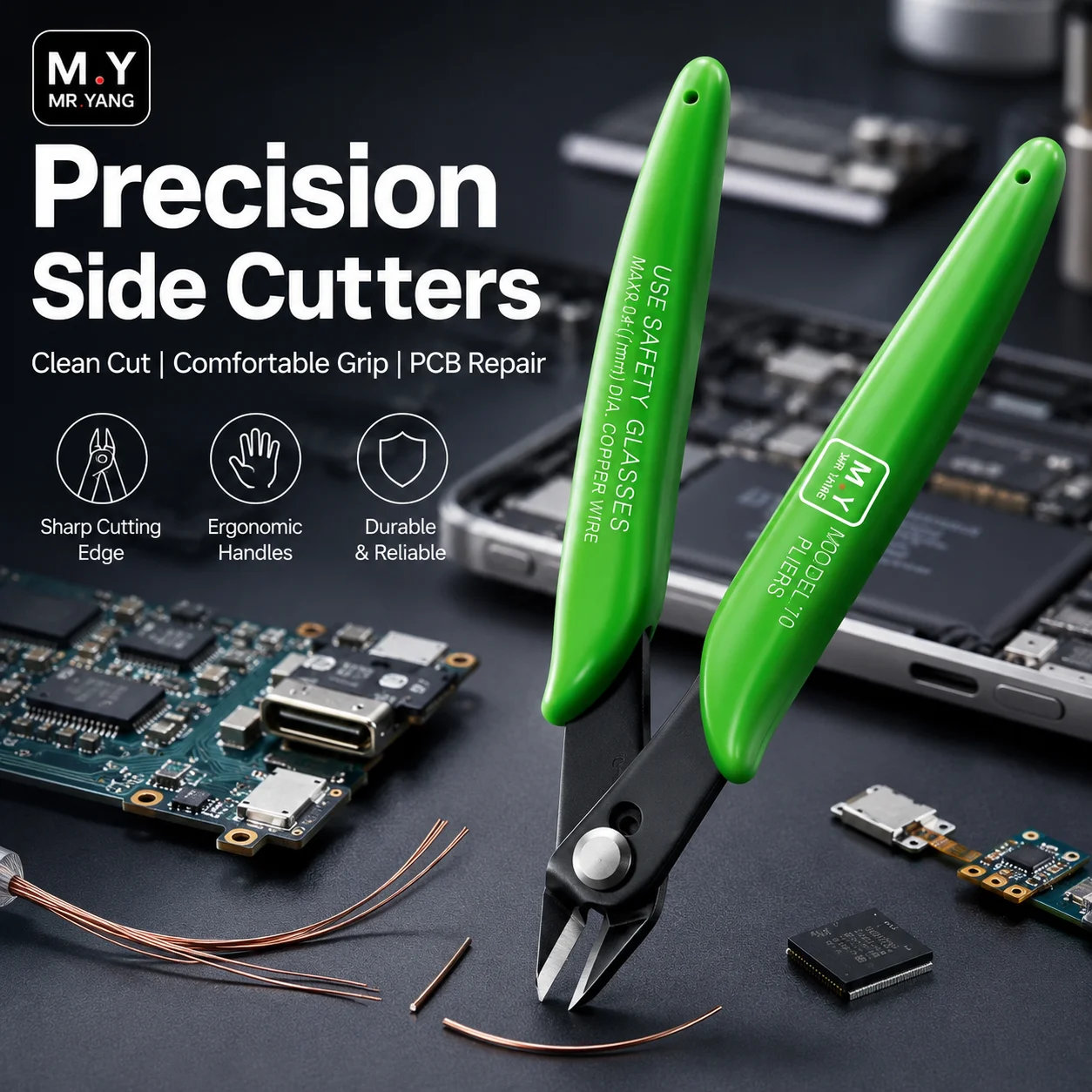 YCS MR.YANG MY 170 Carbon Steel Side Cutters, Sharp Flush Cutting Pliers for Phone PCB Repair Copper Wire Trimming Tool
YCS MR.YANG MY 170 Carbon Steel Side Cutters, Sharp Flush Cutting Pliers for Phone PCB Repair Copper Wire Trimming Tool