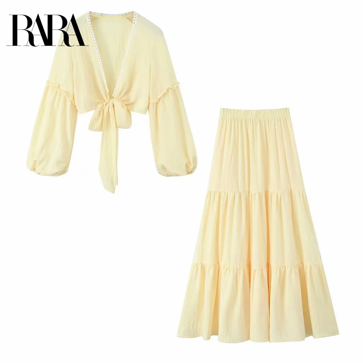 RARA2025 New Summer Women's Fashion Simple Bubble Plaid Long-sleeved Lace-up Top With Elastic High Waist Mid-length Skirt Suit
RARA2025 New Summer Women's Fashion Simple Bubble Plaid Long-sleeved Lace-up Top With Elastic High Waist Mid-length Skirt Suit