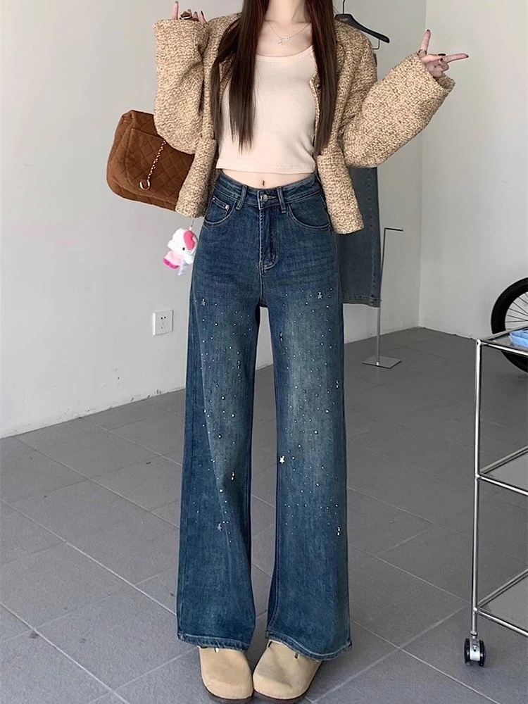 Women's Summer 2025 New Vintage Deep Blue Wide Leg Long Pants Sky Star Hot Diamond Straight Tube High Waist Jeans
Women's Summer 2025 New Vintage Deep Blue Wide Leg Long Pants Sky Star Hot Diamond Straight Tube High Waist Jeans