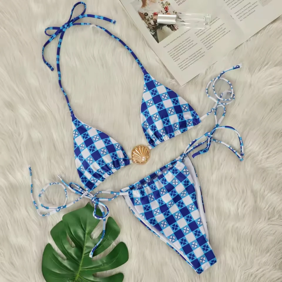New Plaid Metal Halter High Leg Cut Strappy Bikini Female Swimsuit Women Swimwear Two-pieces Bikini set Bather Bathing Suit
New Plaid Metal Halter High Leg Cut Strappy Bikini Female Swimsuit Women Swimwear Two-pieces Bikini set Bather Bathing Suit