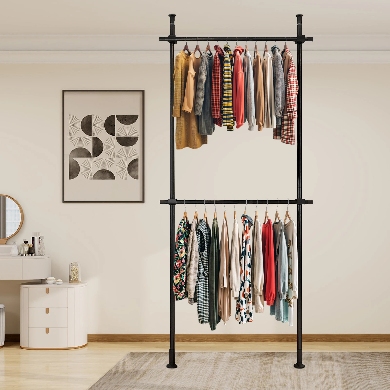 Freestanding Telescopic Garment Drying Rack Black Carbon Steel Structure Spring Support Height 110-305cm Width 70-110cm Heavy Duty Load Bearing Smooth Edge No Damage Room Easy Assembly Portable Clothing Organizer Hanger For Home Commercial Use
Freestanding Telescopic Garment Drying Rack Black Carbon Steel Structure Spring Support Height 110-305cm Width 70-110cm Heavy Duty Load Bearing Smooth Edge No Damage Room Easy Assembly Portable Clothing Organizer Hanger For Home Commercial Use