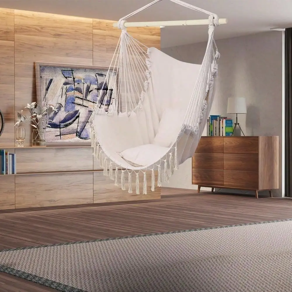 Chair, A Suspended Rope Swing Chair With Two Cushions, Woven Hanging Chair, High LoadBearing Metal Rod, Suitable For Both Indoo
Chair, A Suspended Rope Swing Chair With Two Cushions, Woven Hanging Chair, High LoadBearing Metal Rod, Suitable For Both Indoo