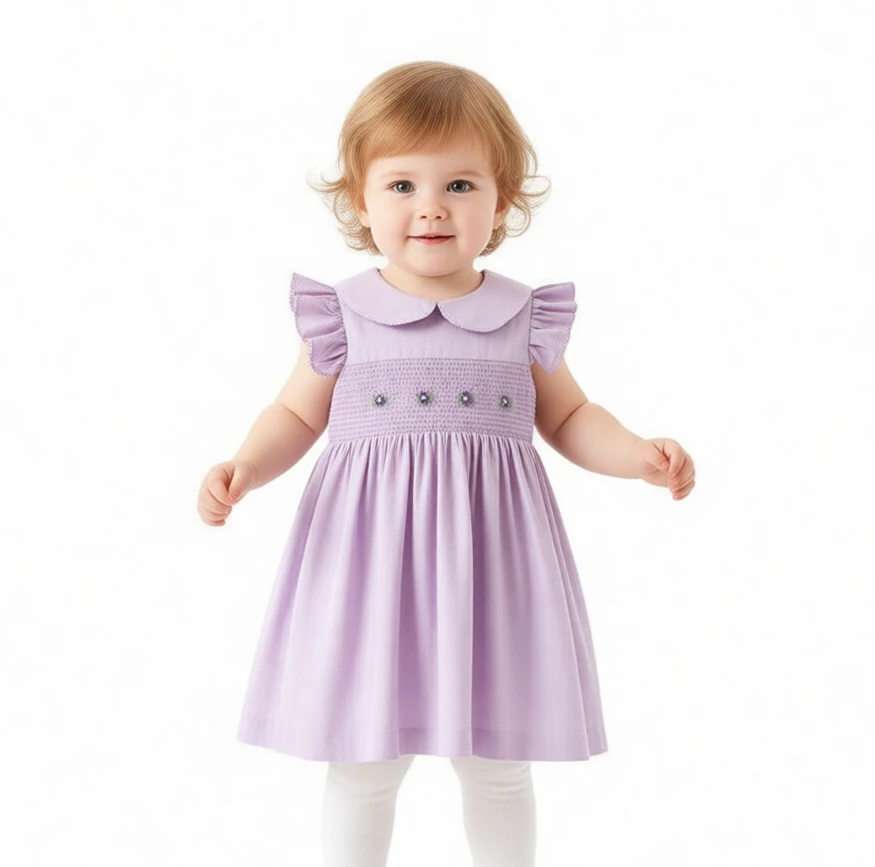 Summer Spanish Style Girls Smocked Hand Embroidered Dress Purple Cotton French Collar Flutter Sleeve Princess Dress for Toddler
Summer Spanish Style Girls Smocked Hand Embroidered Dress Purple Cotton French Collar Flutter Sleeve Princess Dress for Toddler