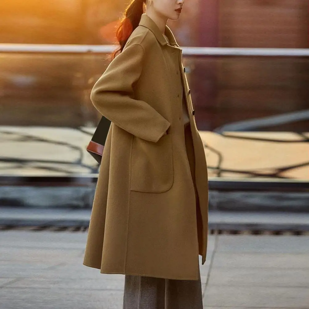 Mid-length Woolen Coat Stylish Women's Lapel Overcoat with Pockets Chic Fall Winter Cardigan for Office Casual Wear for Ladies
Mid-length Woolen Coat Stylish Women's Lapel Overcoat with Pockets Chic Fall Winter Cardigan for Office Casual Wear for Ladies
