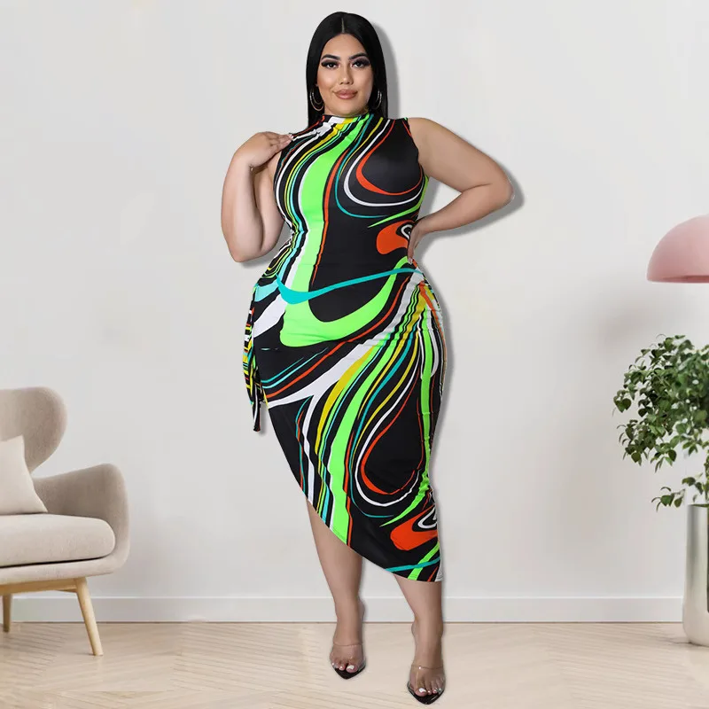 European and American fashion large-size sexy women's clothing, irregular printing strap hip dress
European and American fashion large-size sexy women's clothing, irregular printing strap hip dress