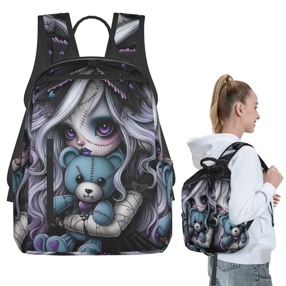 Cartoon Gothic Girl And A Bear Doll Backpack Student BookBag Kids School Bag Computer Shoulder Bags Boys Girls
Cartoon Gothic Girl And A Bear Doll Backpack Student BookBag Kids School Bag Computer Shoulder Bags Boys Girls