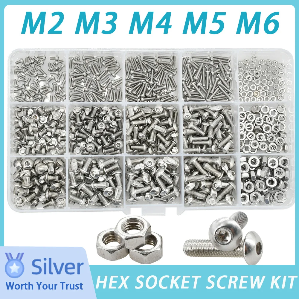 M2 M3 M4 M5 M6 304 Stainless Steel Socket Cap Screw Set Hex Round Button Head Hexagon Allen Bolts Thread Machine Screws Nuts Kit
M2 M3 M4 M5 M6 304 Stainless Steel Socket Cap Screw Set Hex Round Button Head Hexagon Allen Bolts Thread Machine Screws Nuts Kit