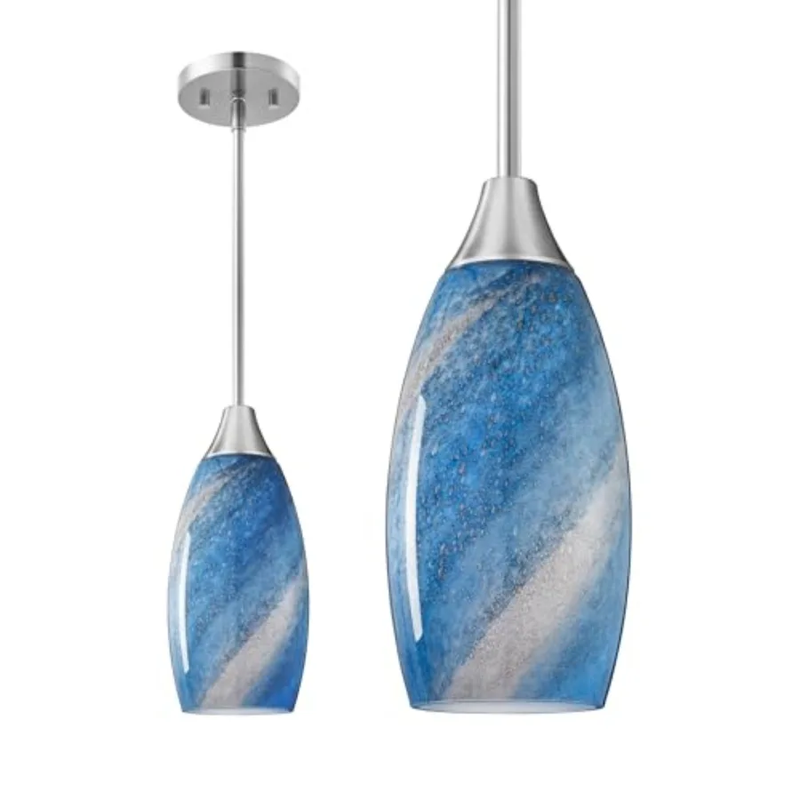 Pendant Light Fixtures, Handcrafted Art Glass Hanging Light with Brushed Nickel Finished, E26 Socket, Adjustable Cord Glass Pen
Pendant Light Fixtures, Handcrafted Art Glass Hanging Light with Brushed Nickel Finished, E26 Socket, Adjustable Cord Glass Pen