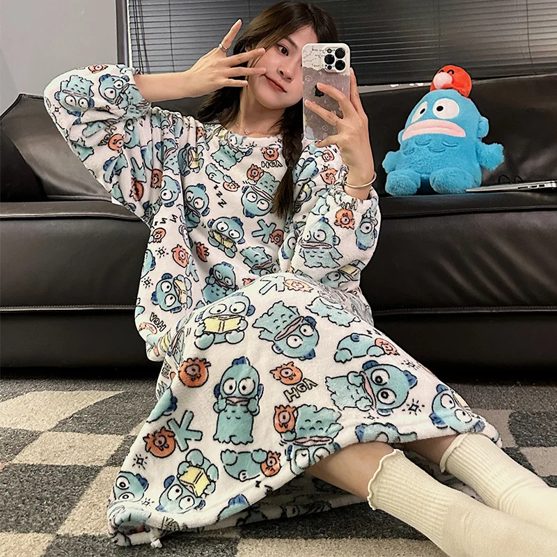 Cartoon Hangyodon Women Winter Thickened Flannel Dress Cute Hello Kitty Coral Velvet Nightgown Autumn Winter Girls Home Wear
Cartoon Hangyodon Women Winter Thickened Flannel Dress Cute Hello Kitty Coral Velvet Nightgown Autumn Winter Girls Home Wear