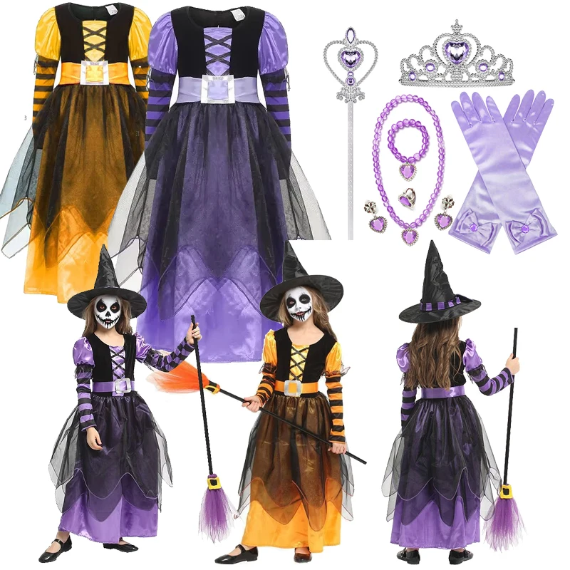 Purple Witch Costume for Children for Halloween Fairy Wizard Dress for Girls Carnival Party Clothes Vampire Cosplay Dress
Purple Witch Costume for Children for Halloween Fairy Wizard Dress for Girls Carnival Party Clothes Vampire Cosplay Dress
