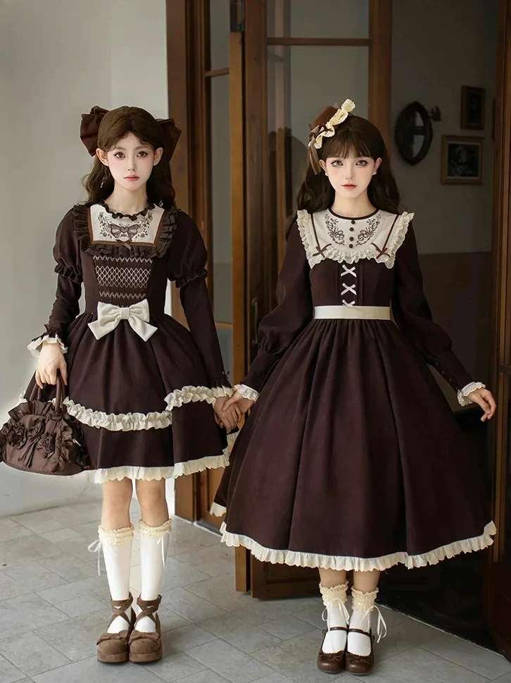 British Retro Cla Flower Embroidered Lolita Dresses Autumn Winter New Ruffle Edge Round Neck Long Sleeve Slim Tutu Dress 2025
British Retro Cla Flower Embroidered Lolita Dresses Autumn Winter New Ruffle Edge Round Neck Long Sleeve Slim Tutu Dress 2025