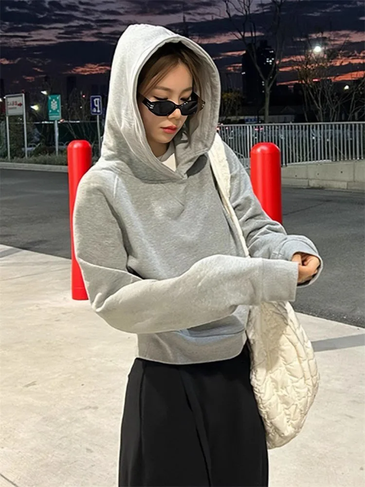 Gray Short Hoodie Women's Loose Fit Fleece Lined Casual Top 2024 New Autumn Winter Fashion Sensation Korean Style Streetwear
Gray Short Hoodie Women's Loose Fit Fleece Lined Casual Top 2024 New Autumn Winter Fashion Sensation Korean Style Streetwear
