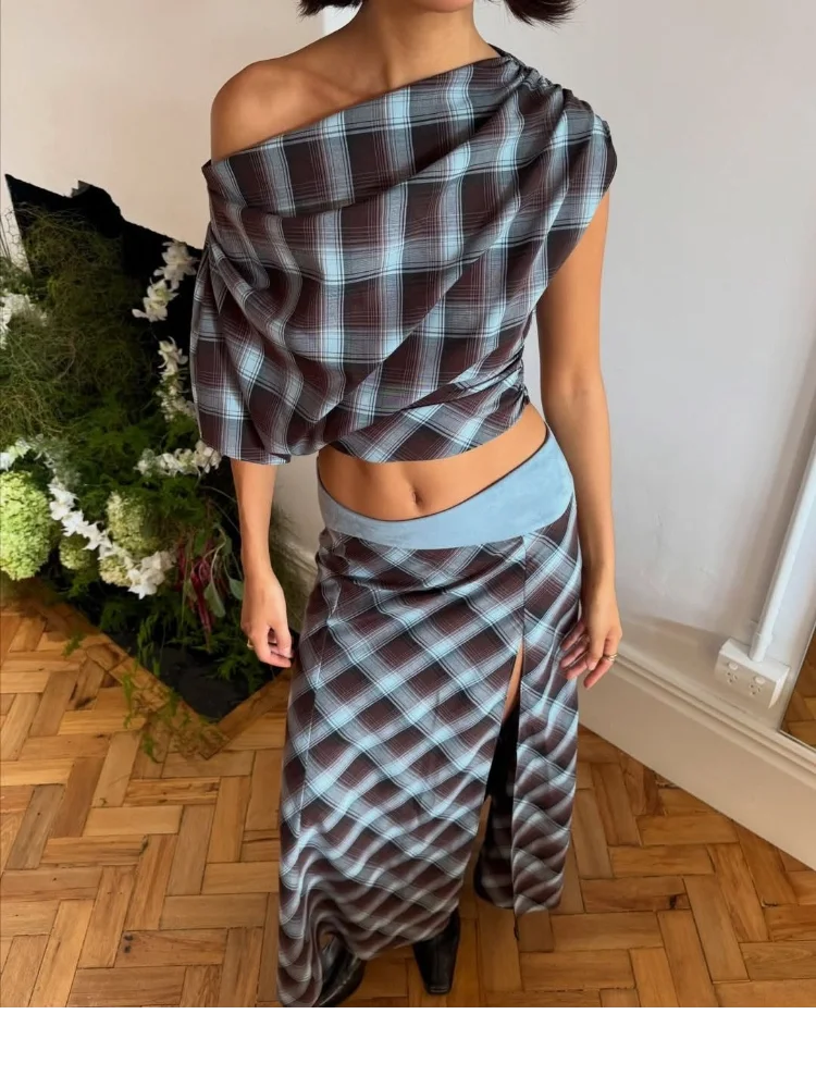 Slanted Shoulder Plaid Top Set Women's Y2k Pleated Cropped Tops High Waist Skirts Suit 2026 Chic Lady Highstreet Outfits
Slanted Shoulder Plaid Top Set Women's Y2k Pleated Cropped Tops High Waist Skirts Suit 2026 Chic Lady Highstreet Outfits