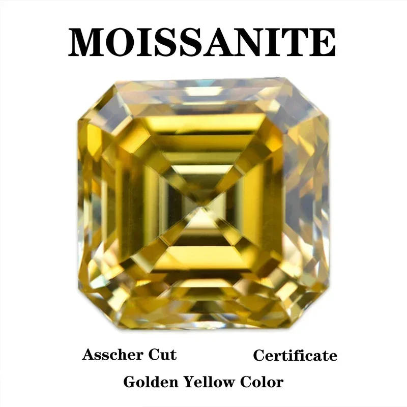 Moissanite Stone Asscher Cut Golden Yellow Color Charms For Jewelry Making DIY Ring Necklace Earrings Materials Certificate 
Moissanite Stone Asscher Cut Golden Yellow Color Charms For Jewelry Making DIY Ring Necklace Earrings Materials Certificate