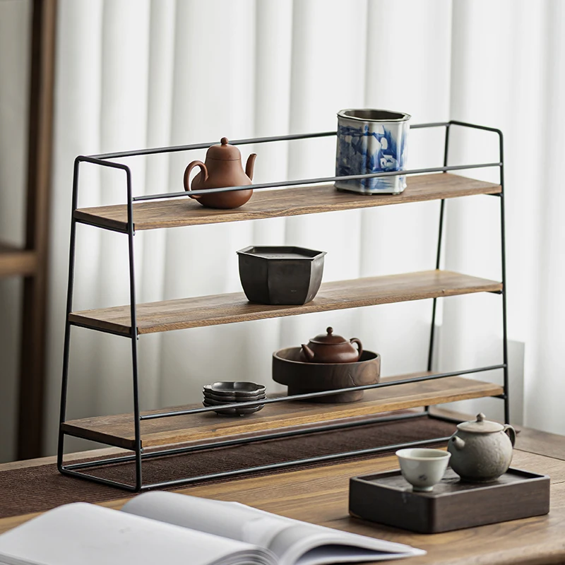 Vegetable and wood temple wrought iron shelf North American black walnut wooden board tea set storage rack Japanese
Vegetable and wood temple wrought iron shelf North American black walnut wooden board tea set storage rack Japanese