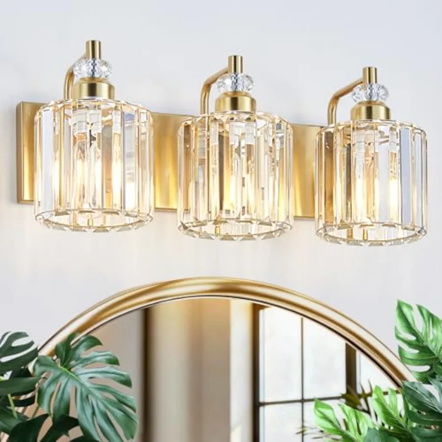 3-Light Modern Gold Bathroom Vanity Lights Brushed Brass Lighting Fixtures Over Mirror Bathroom Vanity Lighting with Crystal Sh
3-Light Modern Gold Bathroom Vanity Lights Brushed Brass Lighting Fixtures Over Mirror Bathroom Vanity Lighting with Crystal Sh