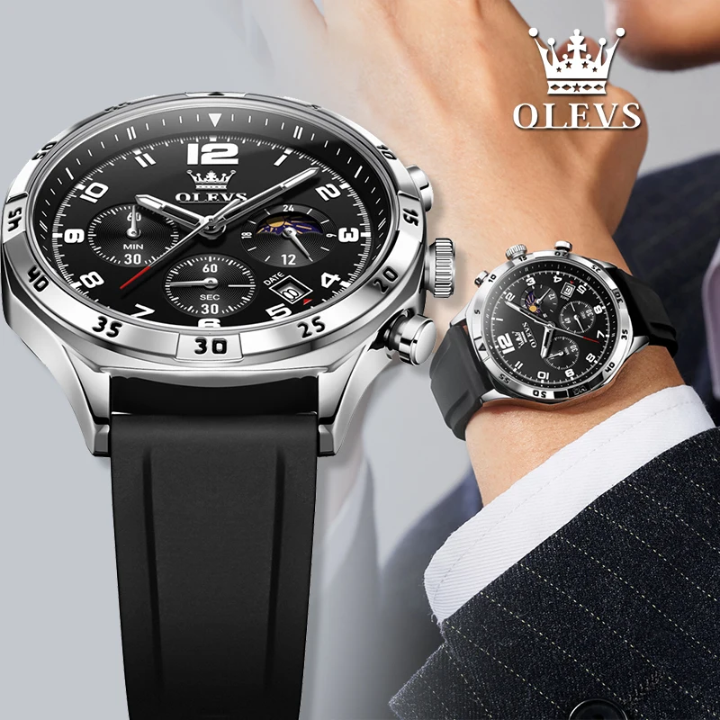 Olevs Quartz Men's Watch Multifunctional Fashion Sports Wristwatches with Silicone Band Waterproof Luminous Moonphase for Gifts
Olevs Quartz Men's Watch Multifunctional Fashion Sports Wristwatches with Silicone Band Waterproof Luminous Moonphase for Gifts