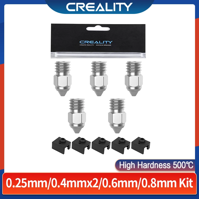 Creality 5PCS MK-HF Nozzle Kit High Hardness 500℃ High Temp.Copper Alloy Nozzle for Ender 3/5 Series/Ender-3 S1/CR-10 3D Printer
Creality 5PCS MK-HF Nozzle Kit High Hardness 500℃ High Temp.Copper Alloy Nozzle for Ender 3/5 Series/Ender-3 S1/CR-10 3D Printer