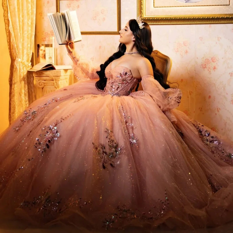 Shiny Pink Quinceanera Dress off-shoulder Sequins Flower Decal Layering Long tail vestidos de 15 Quinceanera Customize
Shiny Pink Quinceanera Dress off-shoulder Sequins Flower Decal Layering Long tail vestidos de 15 Quinceanera Customize