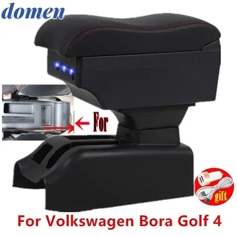 For Volkswagen Bora Golf 4 Car Armrest Interior Parts Center Storage box with USB LED
