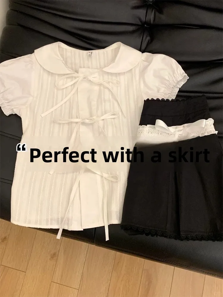Korean Style White Doll Collar Bow Tie Shirt Women Summer Outerwear Slimming Short Sleeve Top Fashionable Versatile Workwear
Korean Style White Doll Collar Bow Tie Shirt Women Summer Outerwear Slimming Short Sleeve Top Fashionable Versatile Workwear