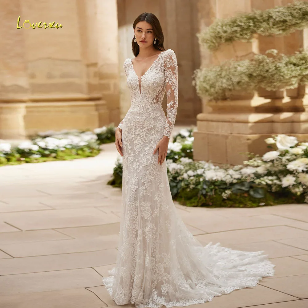 Loverxu Mermaid Wedding Dresses V-Neck Long Sleeve Vestido De Novia Lace Appliques Vintage Charming Custom Made Bridal Gown
Loverxu Mermaid Wedding Dresses V-Neck Long Sleeve Vestido De Novia Lace Appliques Vintage Charming Custom Made Bridal Gown