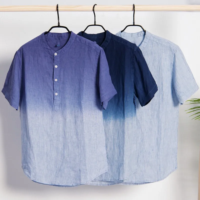 2023 Summer Men 100% Linen Shirts Gradient Color Thin Breathable Causal Button Short Sleeve Hawaiian Stand Collar Tops
2023 Summer Men 100% Linen Shirts Gradient Color Thin Breathable Causal Button Short Sleeve Hawaiian Stand Collar Tops