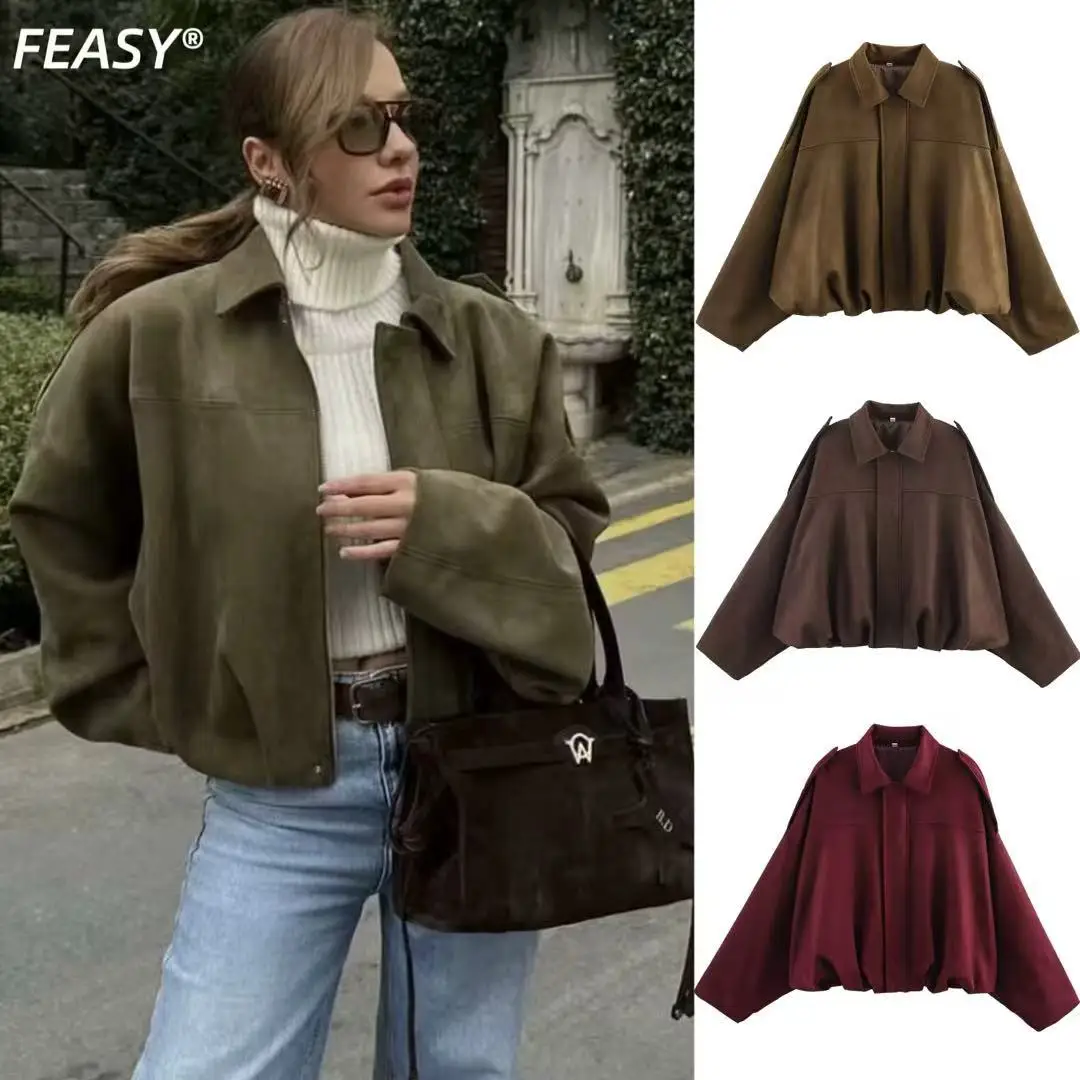 Women's Fashion Aviator Suede Jacket Bat Sleeve Zip Casual Top
Women's Fashion Aviator Suede Jacket Bat Sleeve Zip Casual Top