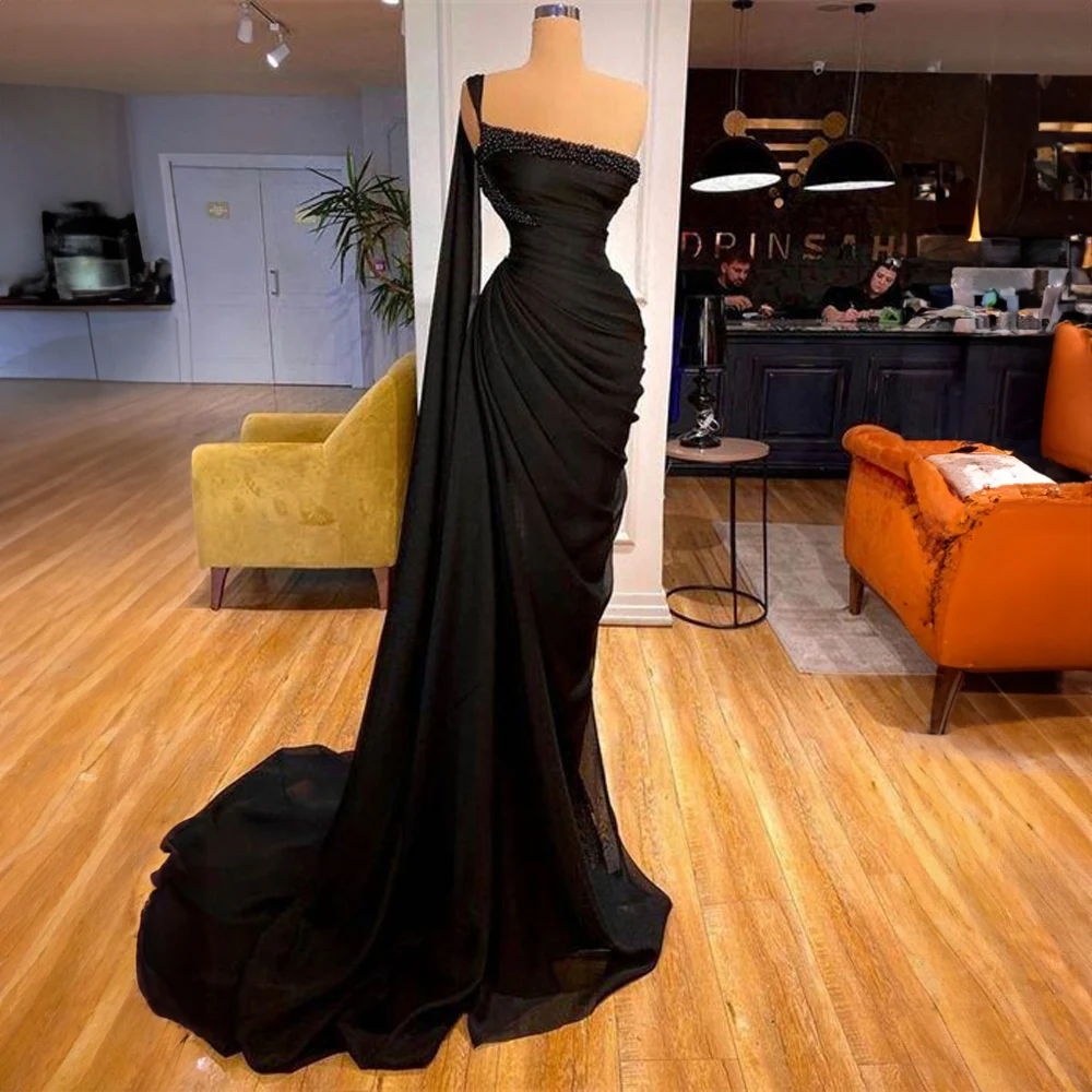 Fashion Black Chiffon Strapless Pleated Beaded Prom Dress for Women Sexy Mermaid Court Prom Evening Gown vestidos de novia
Fashion Black Chiffon Strapless Pleated Beaded Prom Dress for Women Sexy Mermaid Court Prom Evening Gown vestidos de novia