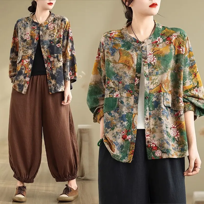 Vintage Style Big Size Shirt Jacket Women's Loose Cotton Linen Blend Oversized Top Spring Fall Dyeing Pattern Casual Blouse G111
Vintage Style Big Size Shirt Jacket Women's Loose Cotton Linen Blend Oversized Top Spring Fall Dyeing Pattern Casual Blouse G111