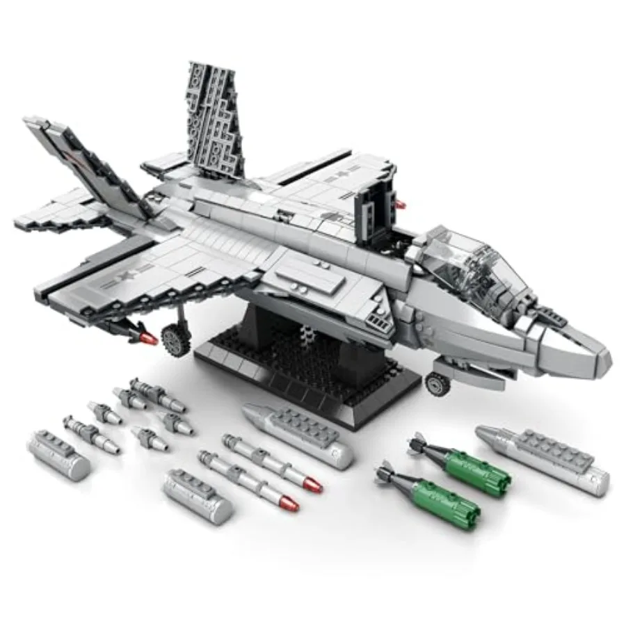 Military airplane model kit for STEM education: F-35 fighter jet building blocks, 1490 pcs, ABS plastic, gray camouflage, retra
Military airplane model kit for STEM education: F-35 fighter jet building blocks, 1490 pcs, ABS plastic, gray camouflage, retra