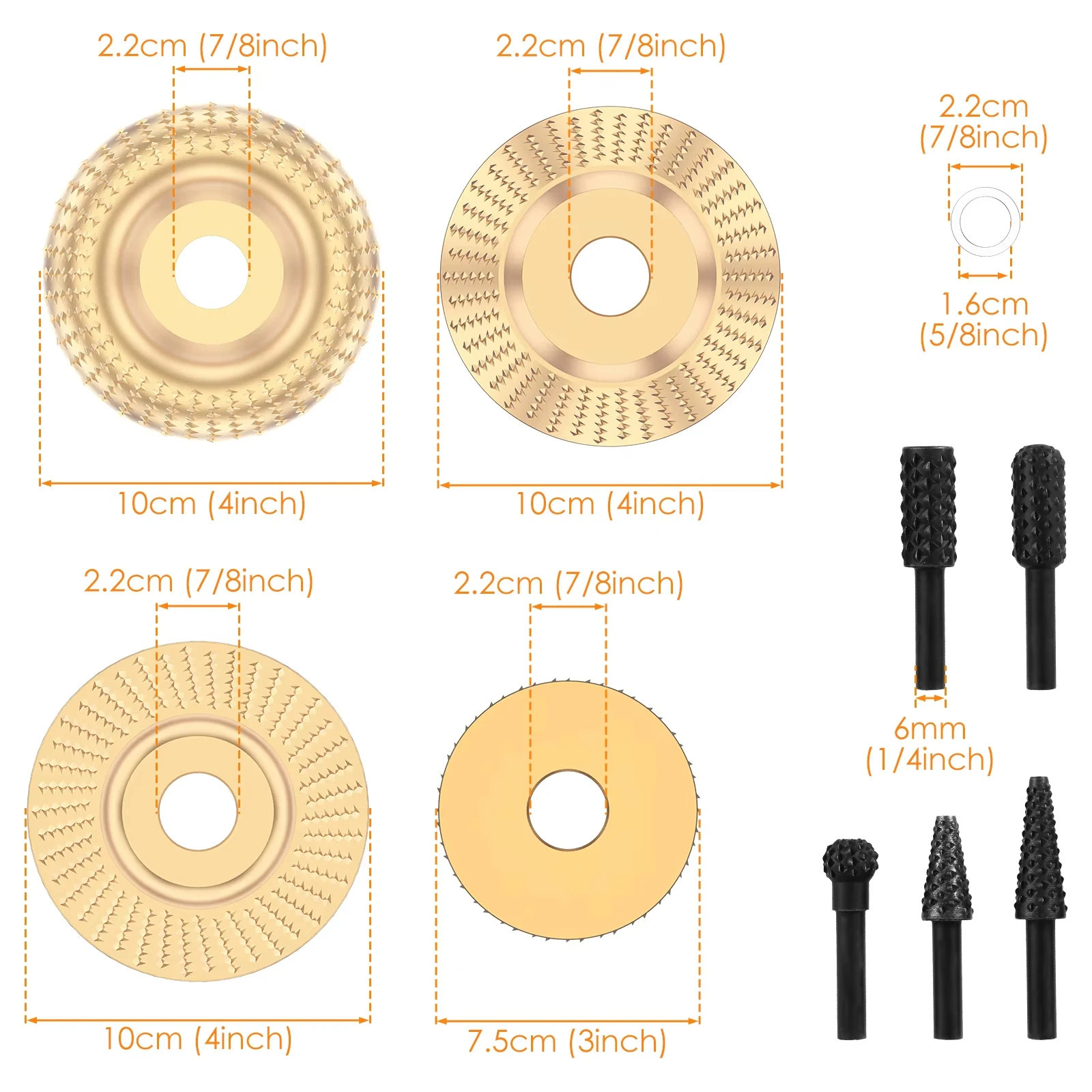 9pcs Woodworking Grinding Disc Set, Curved Bevel Design, Electric Grinding Disc, Wood Cutting, Carving, And Polishing Tool Set.
9pcs Woodworking Grinding Disc Set, Curved Bevel Design, Electric Grinding Disc, Wood Cutting, Carving, And Polishing Tool Set.