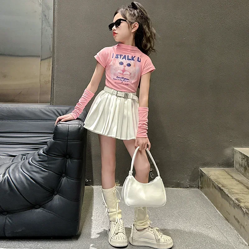 Shirt+Mini Pleated Skirt Princess Outfits Split sleeve Tees Hot Shorts Fashion Girls Summer Clothing Set Pink Cat Pattern
Shirt+Mini Pleated Skirt Princess Outfits Split sleeve Tees Hot Shorts Fashion Girls Summer Clothing Set Pink Cat Pattern