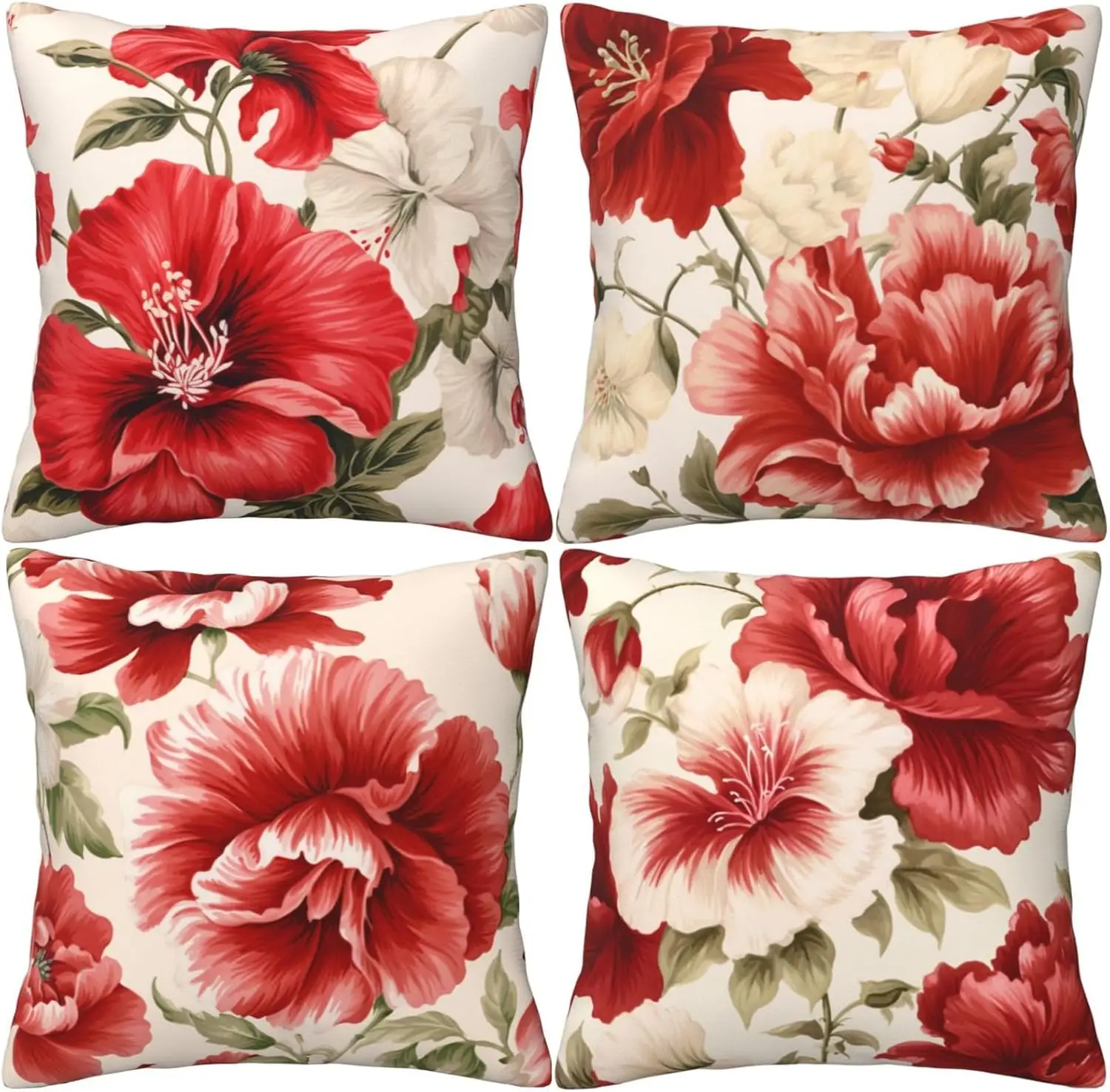 4Pcs Floral Throw Pillow Covers Vintage Red Hibiscus and Peony Prints Cushion Cases for Living Room Sofa Bedroom Indoor Home
4Pcs Floral Throw Pillow Covers Vintage Red Hibiscus and Peony Prints Cushion Cases for Living Room Sofa Bedroom Indoor Home
