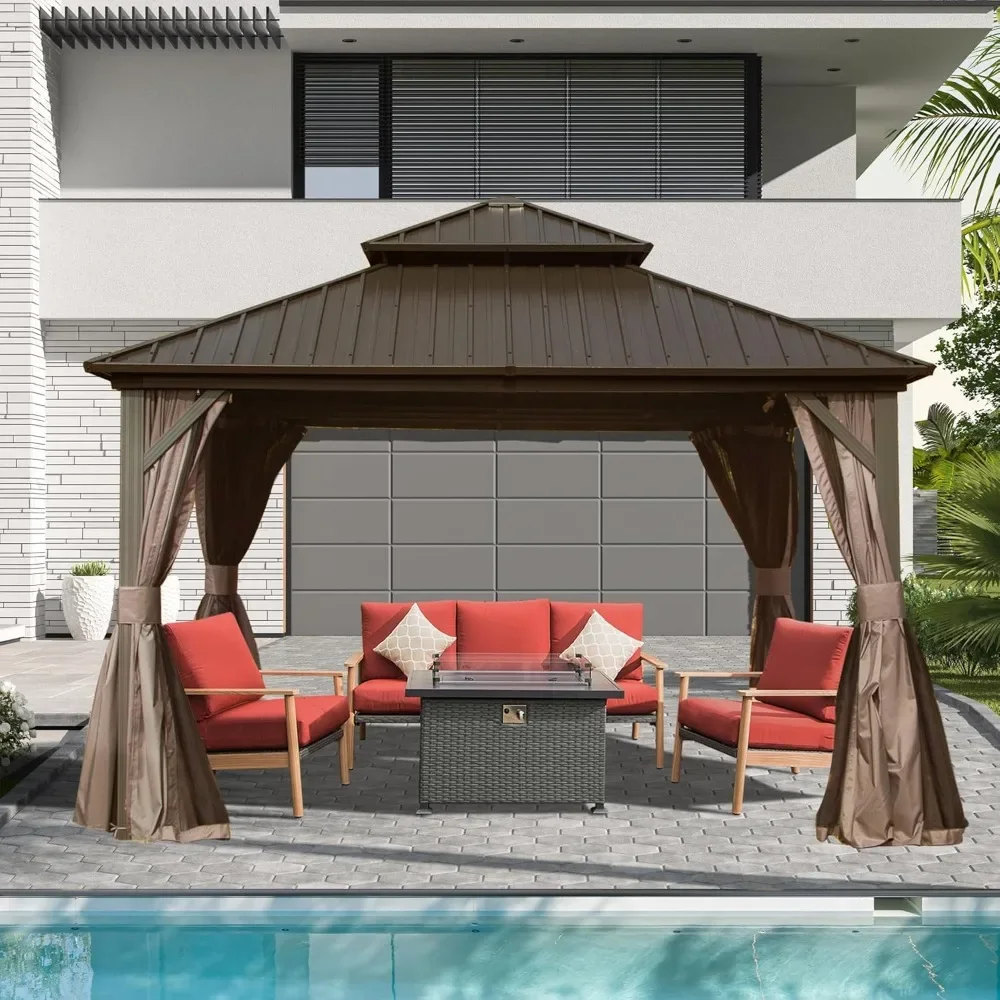 Aluminum Metal Gazebo with Galvanized Steel Double Roof Canopy, Curtain and Netting, Permanent Gazebo Pavilion for Patio
Aluminum Metal Gazebo with Galvanized Steel Double Roof Canopy, Curtain and Netting, Permanent Gazebo Pavilion for Patio