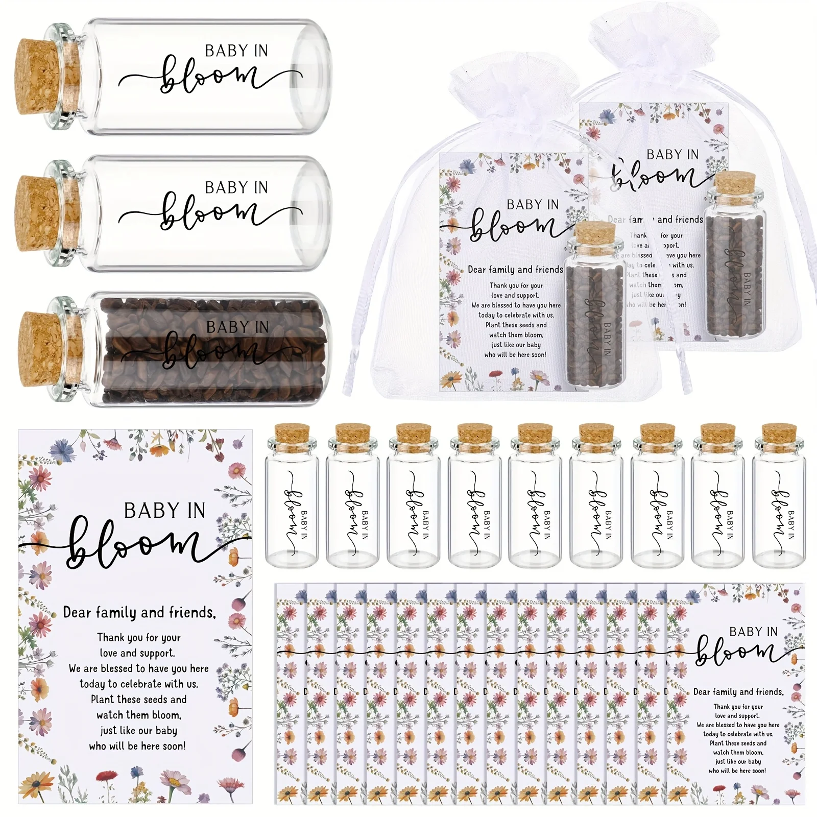Wildflower-Themed Party Gift Set for Shower Celebrations – 50-Piece Assortment with Seed-Safe Organizers, Small Glass Bottles with Cork Stoppers, Hand-Designed Thank You Cards, and Soft Organza Favor Bags – Thoughtfully Curated for Gender Reveal Moments
Wildflower-Themed Party Gift Set for Shower Celebrations – 50-Piece Assortment with Seed-Safe Organizers, Small Glass Bottles with Cork Stoppers, Hand-Designed Thank You Cards, and Soft Organza Favor Bags – Thoughtfully Curated for Gender Reveal Moments