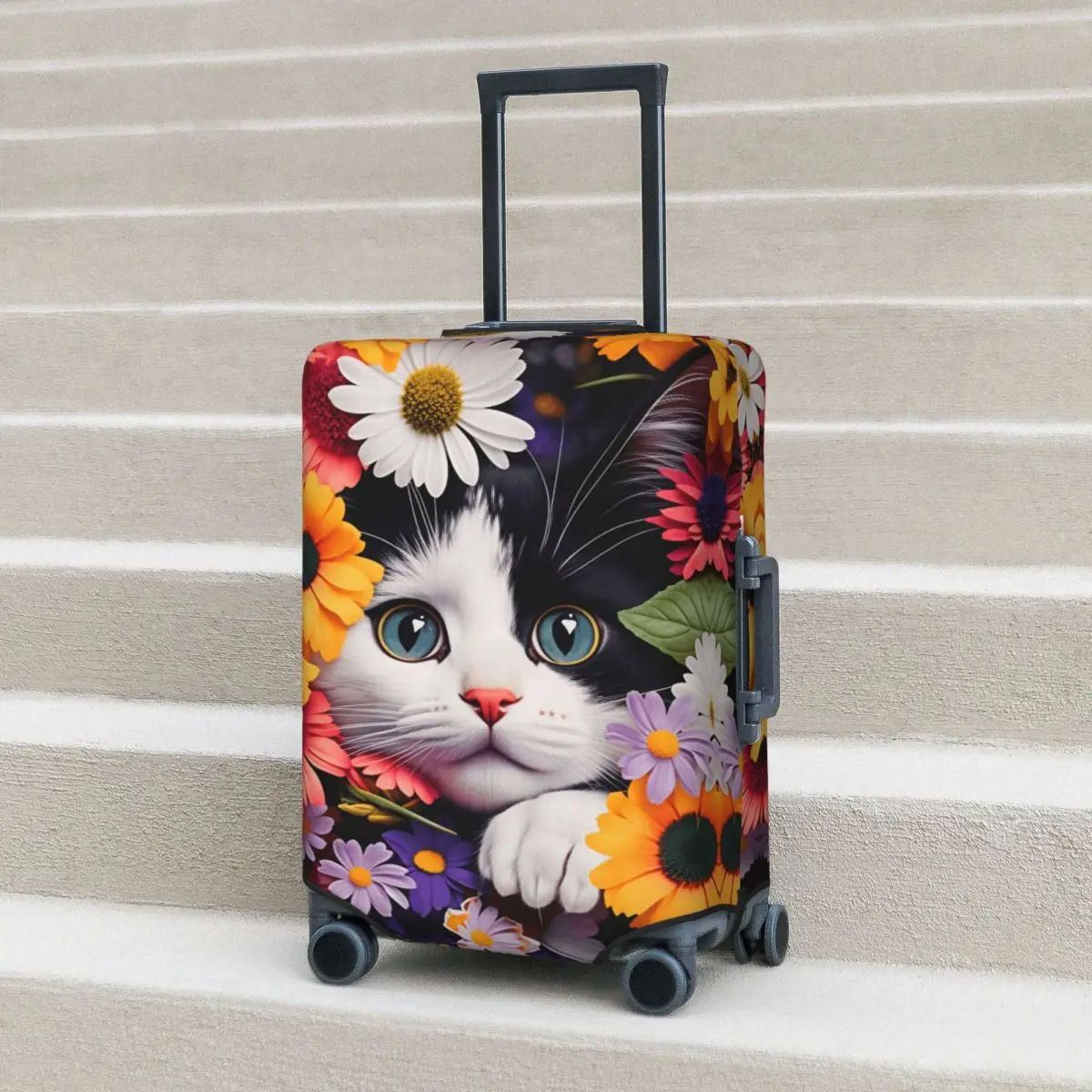 Kawaii Sunflower Black & White Cat Peeking Suitcase Cover Holiday Strectch Luggage Case Travel Protector
Kawaii Sunflower Black & White Cat Peeking Suitcase Cover Holiday Strectch Luggage Case Travel Protector