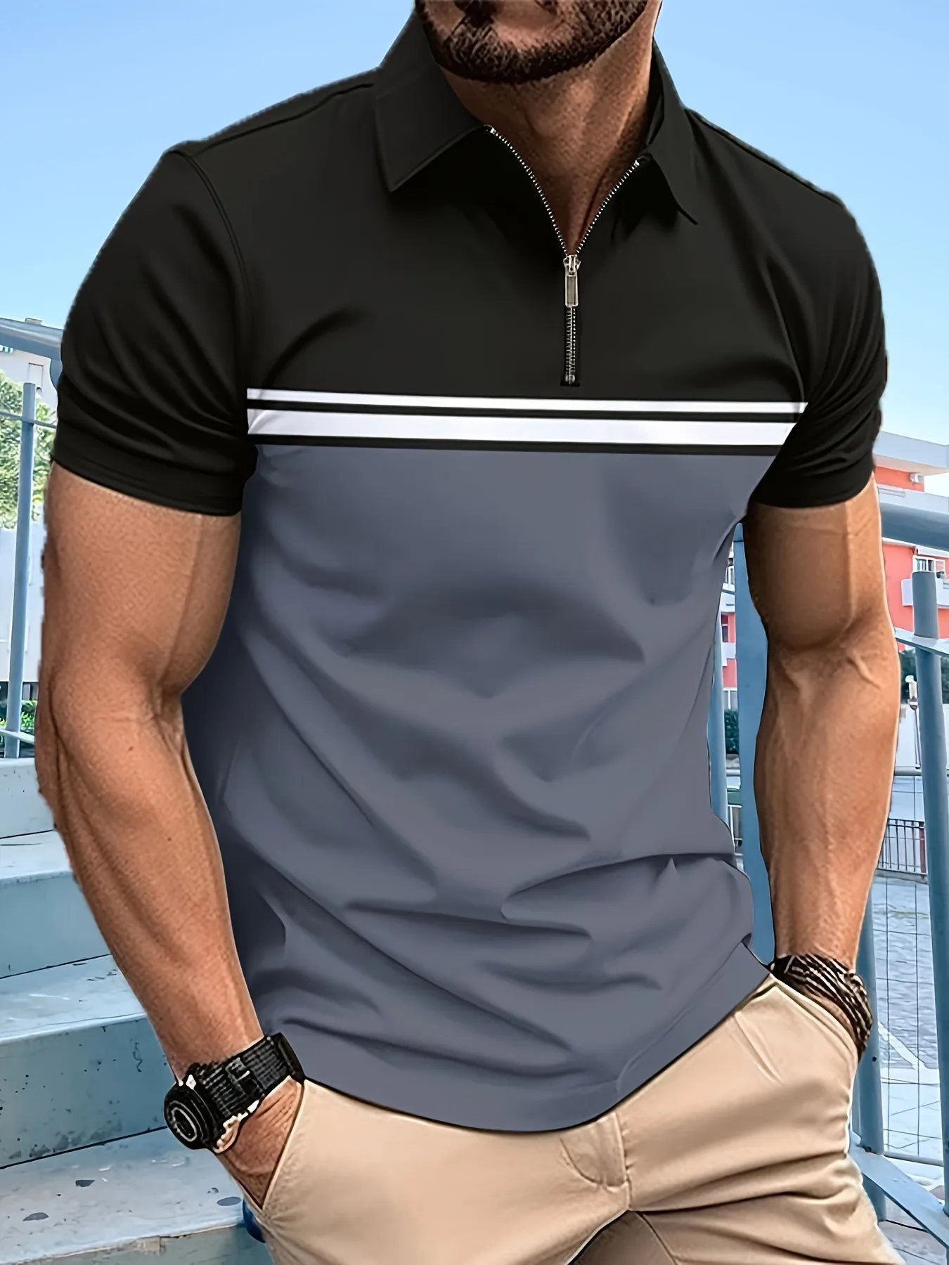 Summer Best-Selling Men's Zipper Polo Shirt Collar Short-Sleeved Pullover Casual Sports Solid Color Stand Collar Trend T-Shirt
Summer Best-Selling Men's Zipper Polo Shirt Collar Short-Sleeved Pullover Casual Sports Solid Color Stand Collar Trend T-Shirt