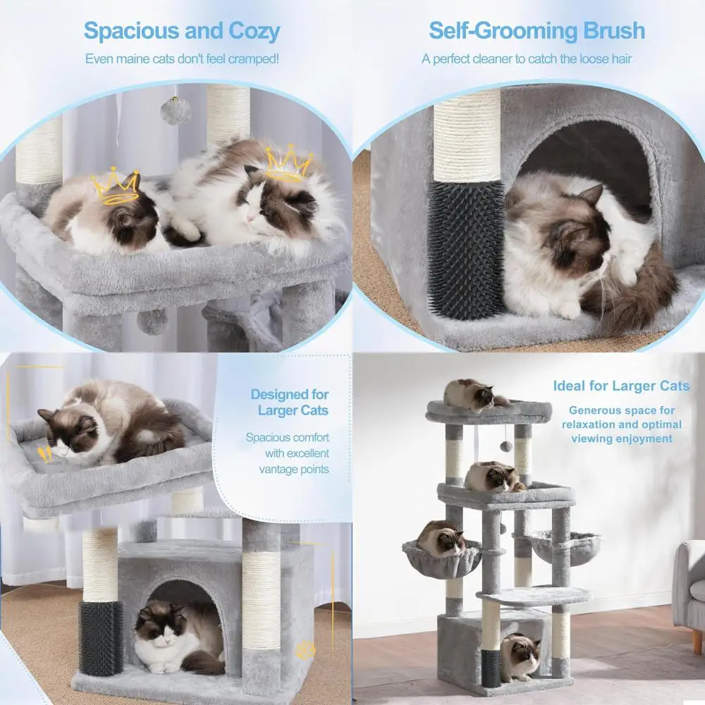 Большая башня для кондоминирования для кошек с 2 гамаками, когтеточками и самоочищающейся щеткой для кошек Мейн-Конов, 51, светло-серый MPJ070W
Большая башня для кондоминирования для кошек с 2 гамаками, когтеточками и самоочищающейся щеткой для кошек Мейн-Конов, 51, светло-серый MPJ070W