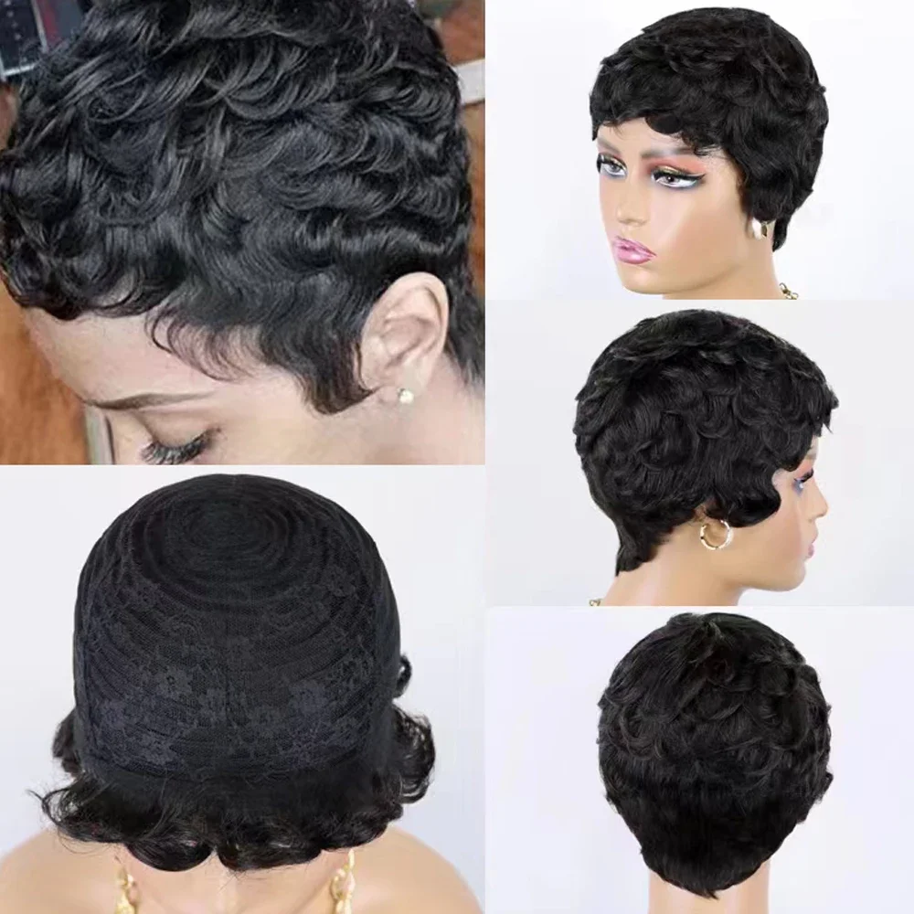 Short Human Hair Wigs Natural Color Pixie Cut Wig Full Machine Cheap Brazilian Remy Curl Wavy Human Hair Wig for Black Women
Short Human Hair Wigs Natural Color Pixie Cut Wig Full Machine Cheap Brazilian Remy Curl Wavy Human Hair Wig for Black Women