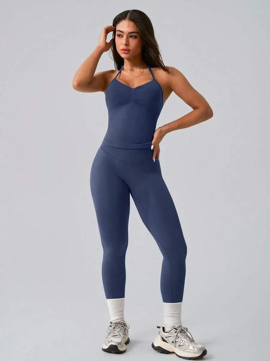 Womens Ribbed Elastic Yoga Tank Top And Leggings Set For Running Fitness Exercise
Womens Ribbed Elastic Yoga Tank Top And Leggings Set For Running Fitness Exercise