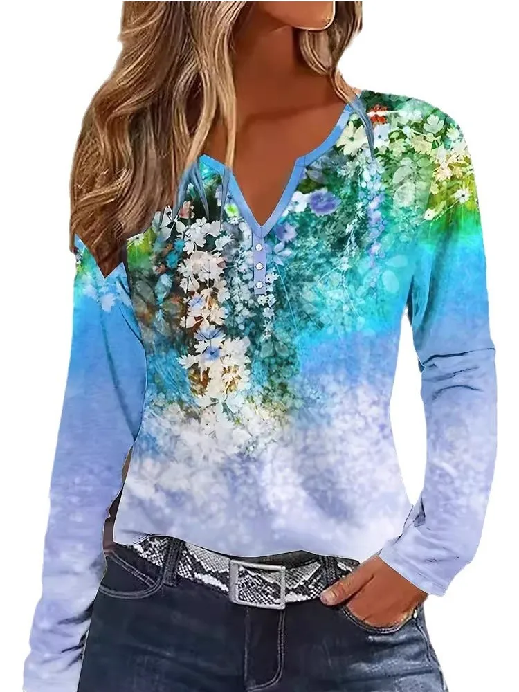 New T-shirts For Ladies Floral Printing Tops V-neck And Long Sleeve Casual Fashion Slim Vintage Female's Tees 2024 Spring Autumn
New T-shirts For Ladies Floral Printing Tops V-neck And Long Sleeve Casual Fashion Slim Vintage Female's Tees 2024 Spring Autumn