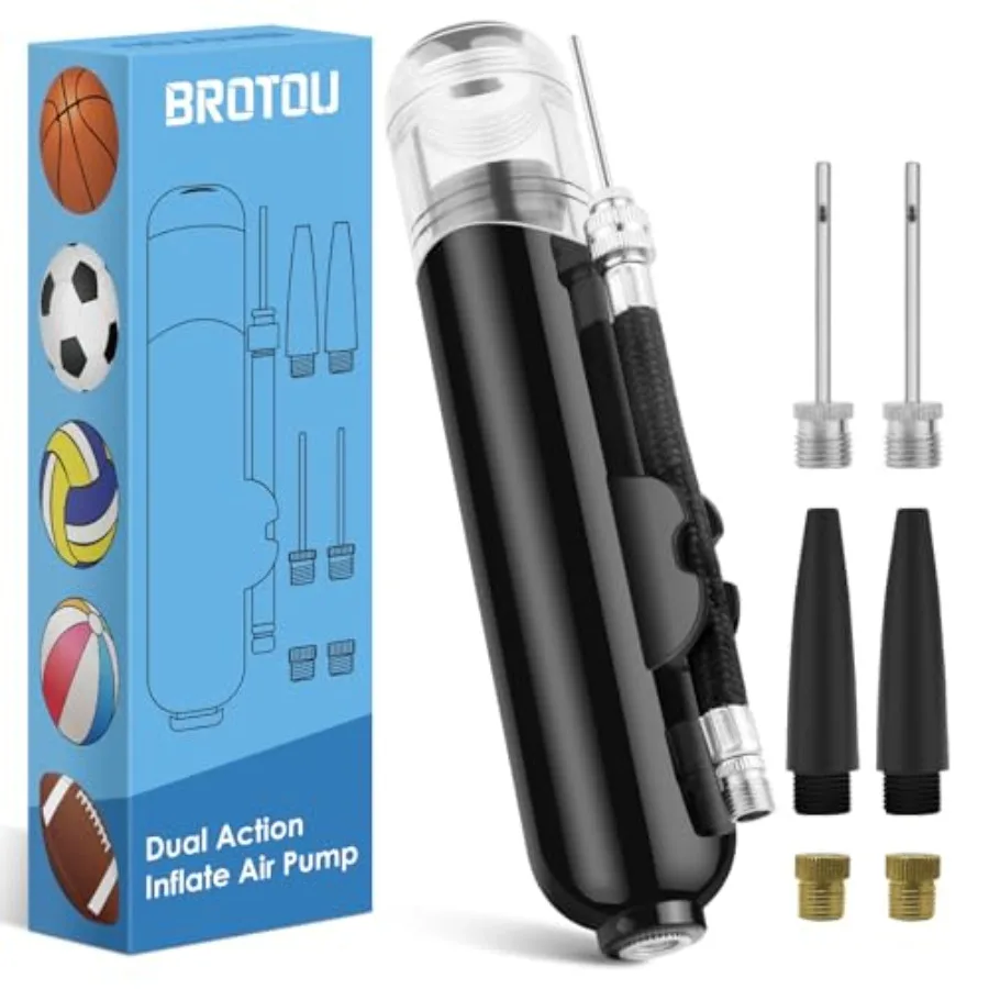 Ball Pump, Dual Action Inflate Air Pump with 3 Needles and 2 Nozzles for Soccer Ball, Basketball, Volleyball, Balloons, Bikes
Ball Pump, Dual Action Inflate Air Pump with 3 Needles and 2 Nozzles for Soccer Ball, Basketball, Volleyball, Balloons, Bikes