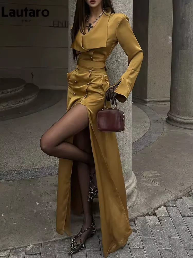 Lautaro Spring Autumn Extra Long Fitted Trench Coat for Women with Slit Double Breasted Elegant Luxury Designer Clothing 2026
Lautaro Spring Autumn Extra Long Fitted Trench Coat for Women with Slit Double Breasted Elegant Luxury Designer Clothing 2026