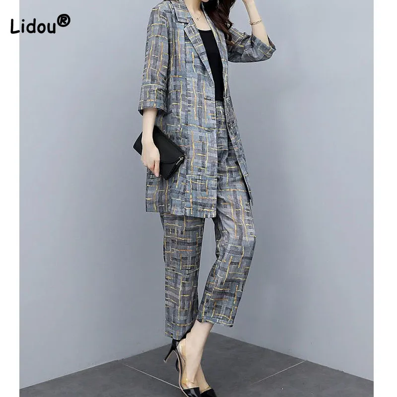 Korean Fashion 3/4 Sleeve Coat Printing Two Piece Set Women's Clothing Summer Casual Commute High Waist Cropped Pants Female
Korean Fashion 3/4 Sleeve Coat Printing Two Piece Set Women's Clothing Summer Casual Commute High Waist Cropped Pants Female